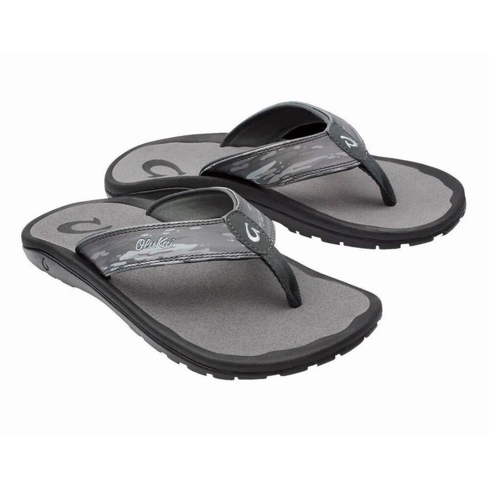 Men’s Olukai Ohana Pa'i - Pavement /Wai (Grey) Camo Flip Flop Sandals - 11M -GUC